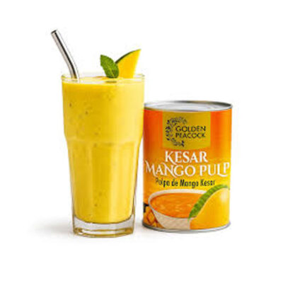 Golden Peacock Kesar Mango Pulp | Premium Mango Puree with Saffron | 850g Pack