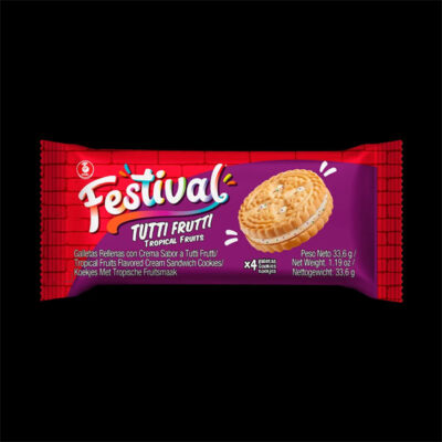 Festival Tutti Frutti 403g | Fruit-Flavored Cream Sandwich Cookies | Colorful & Fun Colombian Biscuits