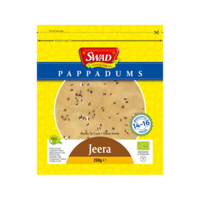 Swad Pappadums Jeera | Crispy Indian Lentil Snacks with Cumin | Ready-to-Fry | 200g Pack