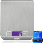 GRIFEMA – GA2002, Kitchen Scales with LCD Display, Stainless Steel, Multifunctional Food Scale 5 kg/11 lbs, Grey: Screen Color: Blue