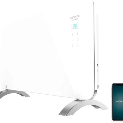 Cecotec Electric Radiator Low Consumption Ready Warm 6700 Crystal Connection, Wifi, 1500 W, Adjustable Thermostat, Timer, Stand Stand, Overheat Protection, White