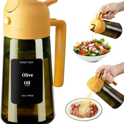 Oil Maker Spray Sprayer and Dispenser Oil, 470ml Lightproof Glass Oil Pourer for Kitchen, Air Fryer, Kitchen, Salad and BBQ