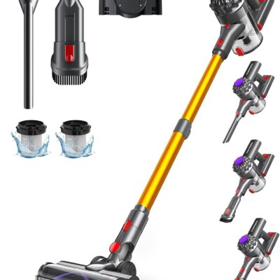 V15 Cordless Vacuum Cleaner, 35 kPa Handheld Vacuum Cleaner, 6 in 1 Wireless with 35 Minutes of Battery Life and Removable Battery, Ideal for Pet Hair/Carpet/Hard Floor & Gold