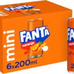 Fanta Orange – Soft Drink with 8% Orange Juice, Low Calorie – Pack 6 Mini Tins 200ml