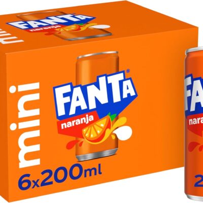 Fanta Orange – Soft Drink with 8% Orange Juice, Low Calorie – Pack 6 Mini Tins 200ml