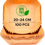 edihome, Air Fryer Paper, Air Fryer, Pack of 100, 20-24 cm, BPA Free, Disposable, Oven, Accessories for Oil-Free Fryer 5 to 8 Litres (20-24 cm, Square)