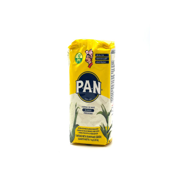 GMO-pan.jpg PAN Bianco No GMO | Pre-Cooked White Corn Meal | Harina de Maíz Blanco Precocida | 1kg Pack - Image 1