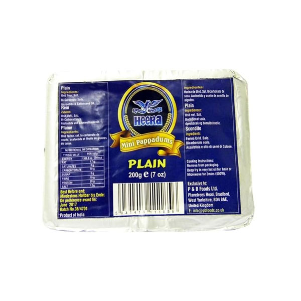 Heera-Mini-Poppadoms-Plain.jpg Heera Mini Poppadoms Plain | Crispy Indian Snack | 200g Pack - Image 1