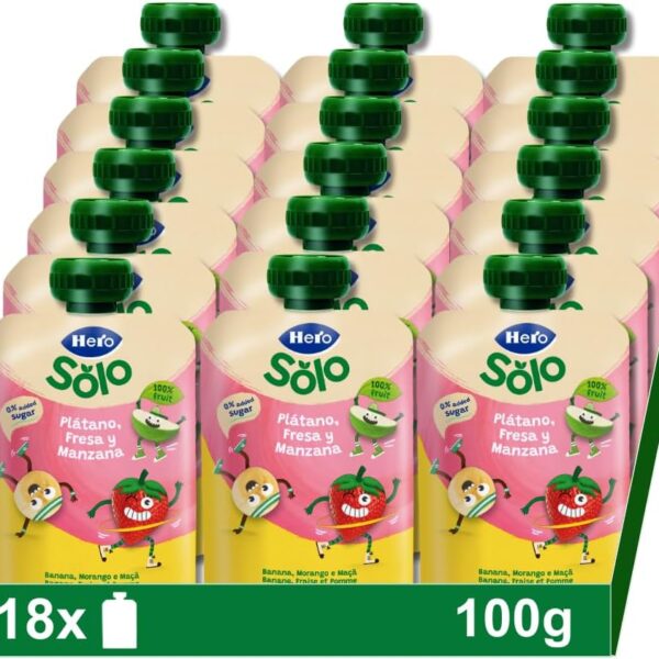 Hero Baby Fruit Pouches Banana, Strawberry & Apple 18 x 100g