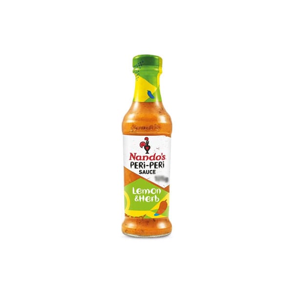 Nandos-peri-peri-lemon-and-herb-sauce.jpg Nando's Peri-Peri Lemon & Herb Sauce | Zesty Spicy Condiment | 250ml Bottle - Image 1