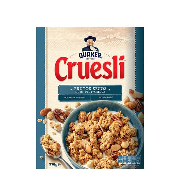 Quaker-cruesli-frutos-secos.jpg Quaker Cruesli Frutos Secos 375g | Crunchy Nut & Dry Fruit Muesli | Healthy Breakfast Cereal - Image 1