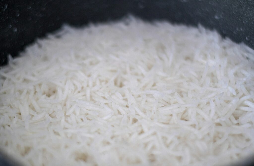 Basmati Rice in Spain - close-up of fluffy cooked long-grain basmati rice