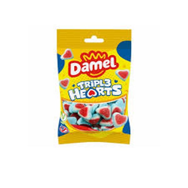 damel-triple-hearts-0.95.jpg Damel Triple Hearts 80g | Chewy Heart-Shaped Candy | Sweet & Fruity Treat - Image 1