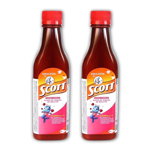 emulsion-scott-sabores-cereza.jpg Scott’s Cherry Flavored Emulsion – Nutritious Cod Liver Oil with Great Taste - Image 1