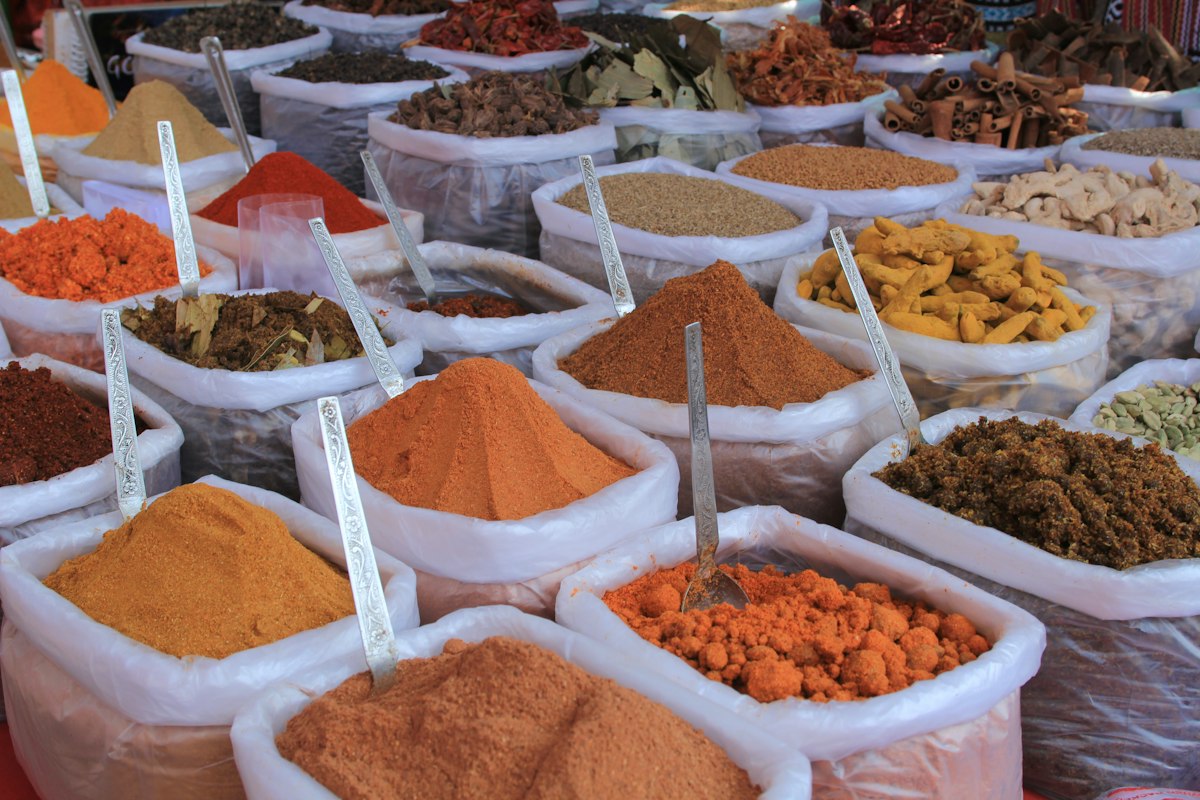 Indian Pakistani Groceries Spain - whole spices and dried herbs in open sacks