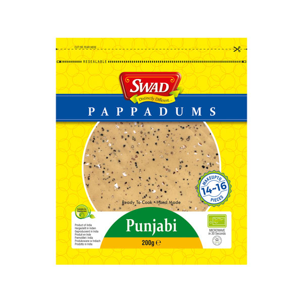 swad-pappadums-punjabi.jpg Swad Pappadums Punjabi | Crispy Indian Lentil Snacks | Ready-to-Fry | 200g Pack - Image 1